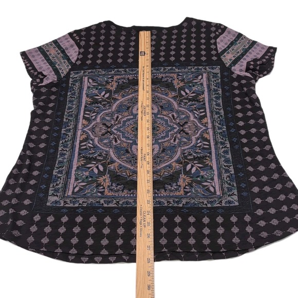 Lucky Brand Knit Top Womens Plus Size 3X Black Print Cap Sleeves‎ Boho NEW NWT - Picture 13 of 14